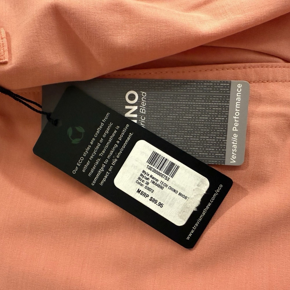 Travis Mathew Tech Chino Shorts Mens 38 Pink Terra Cota Performance Golf New - Picture 7 of 7